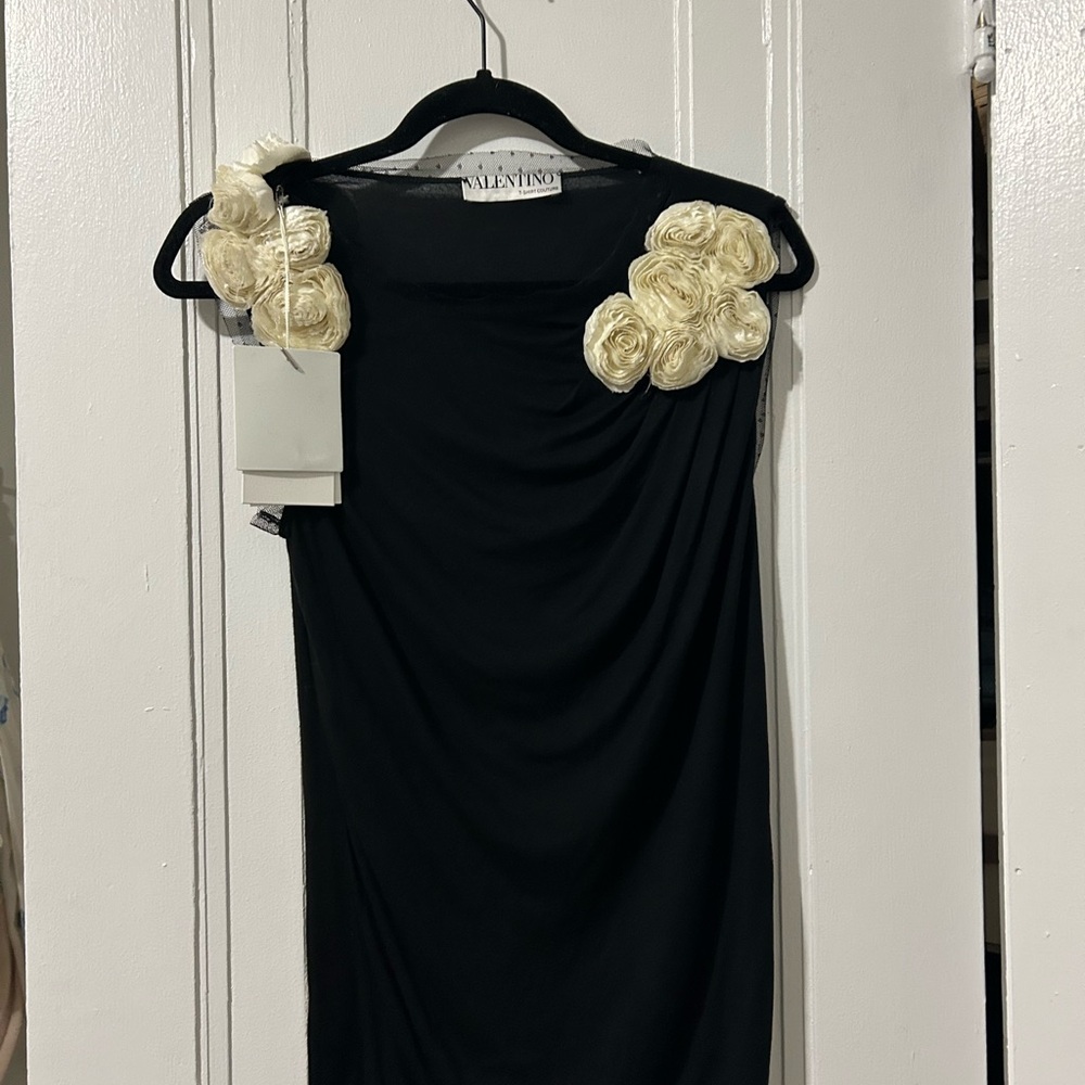Valentino Black top with Cream Floral Accents